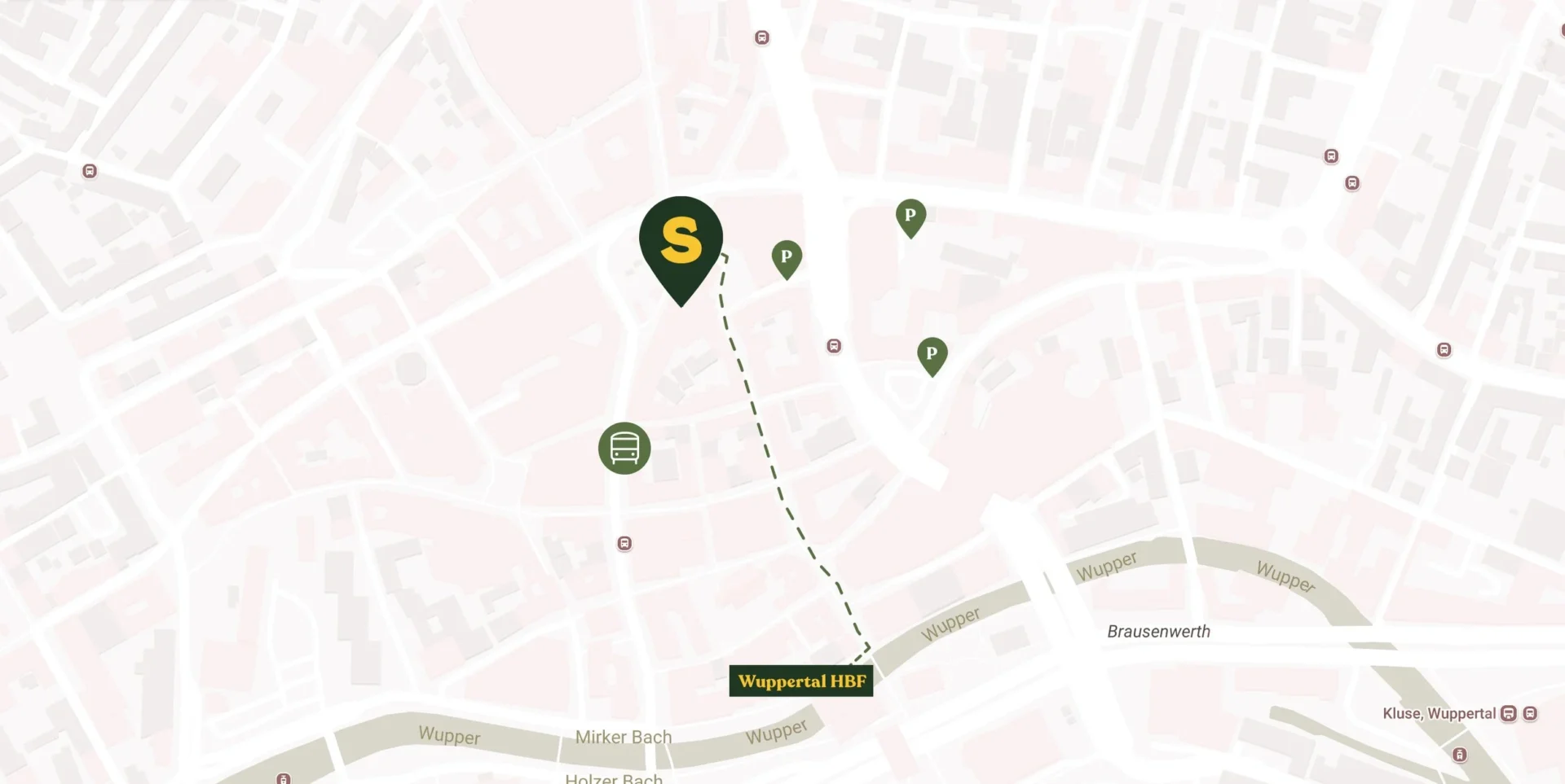 Routenkarte mit Wegbeschreibung zum und vom Hauptbahnhof Wuppertal