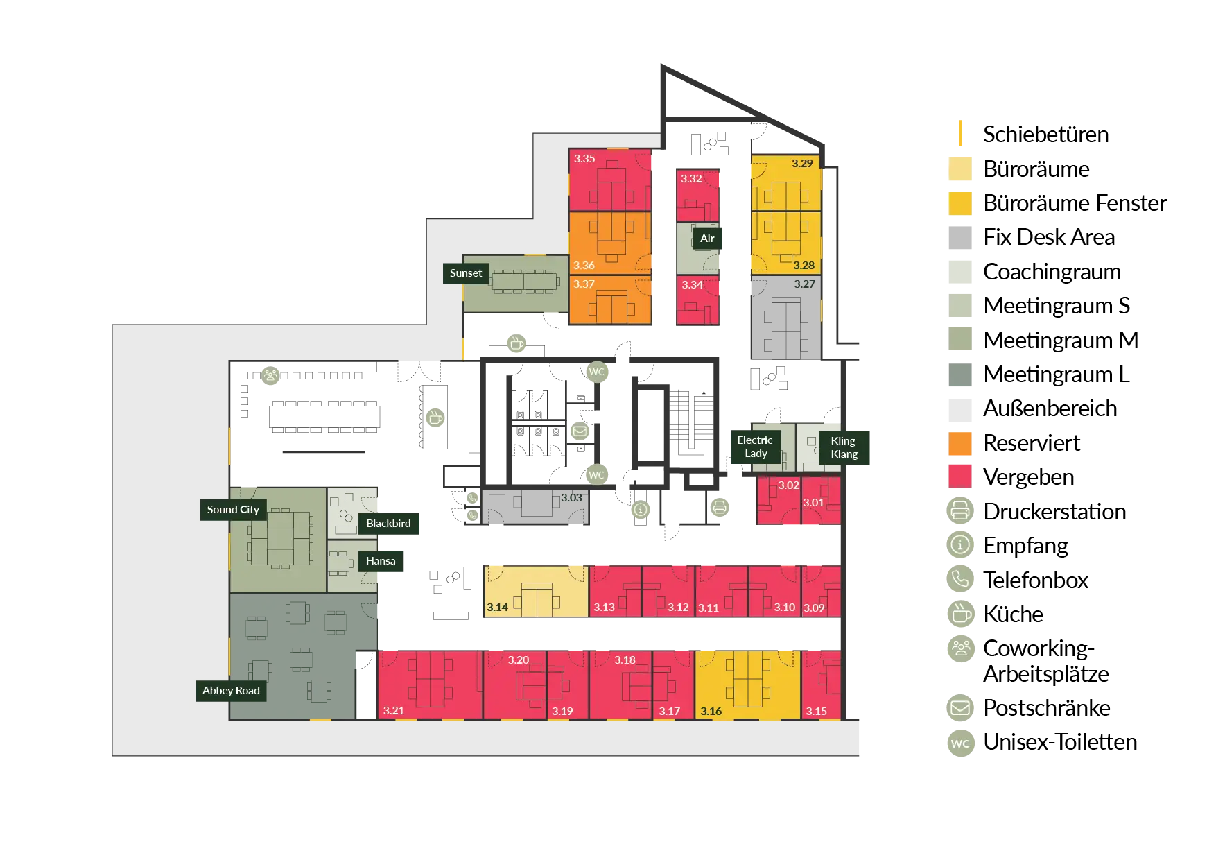 Lage- und Raumplan des studio_one Coworking Spaces in Wuppertal-Elberfeld